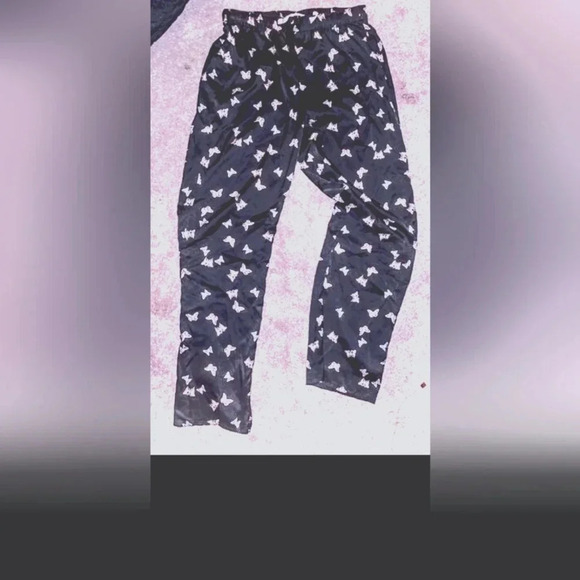 Como Sleep Satin Butterfly Print Pajama Pants Black Size M - Picture 1 of 5
